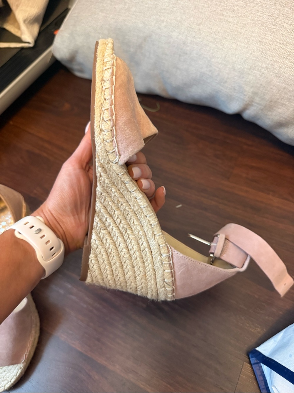 Vince Camuto Blush Suede Espadrille Wedge Sandals - Picture 10 of 13